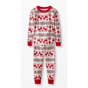 Hanna Andersson Holiday Dear Deer Long John Pajama Set Kids Size 12